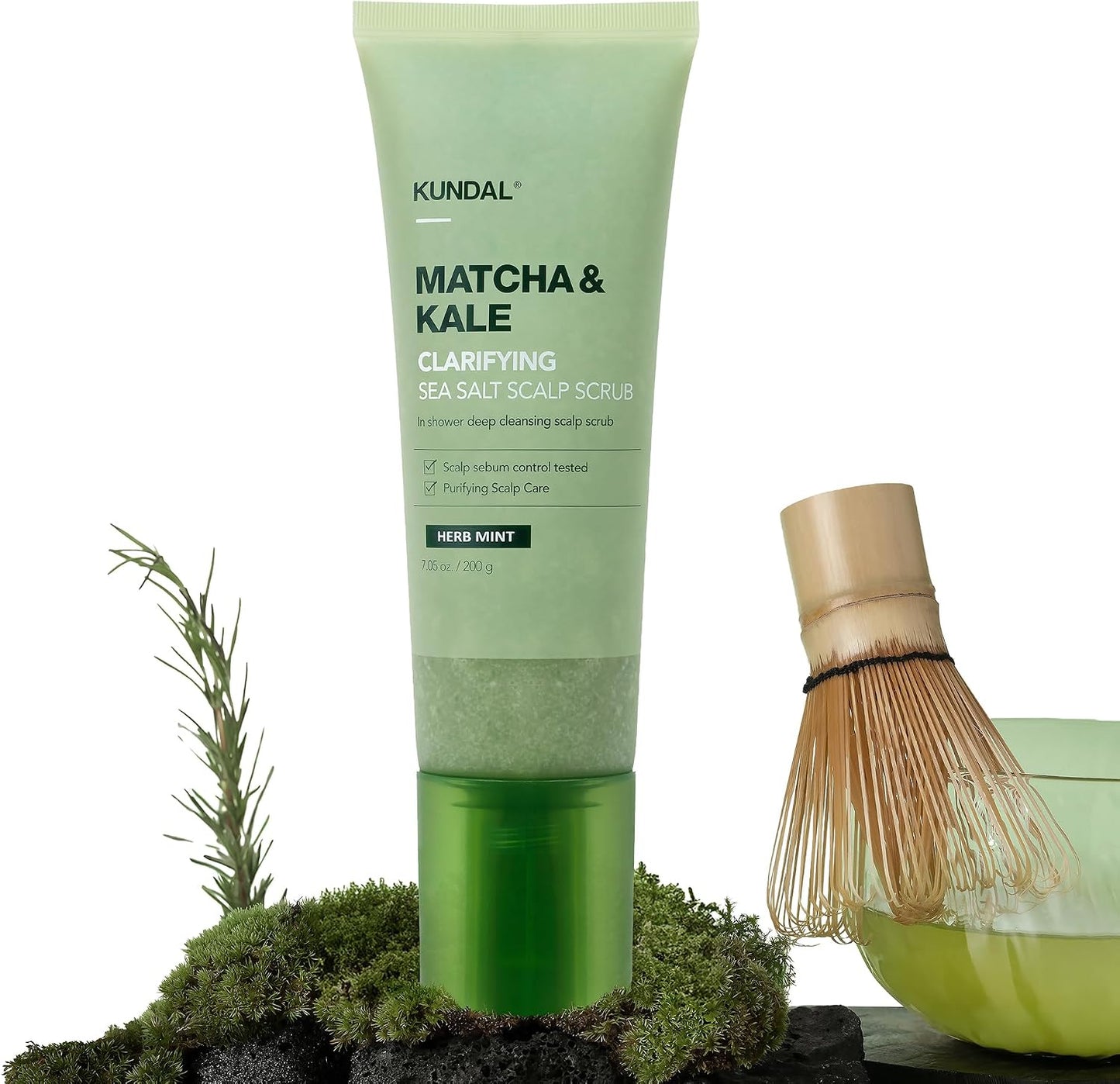 Matcha & Kale Clarifying Sea Salt Scalp Scrub Herb Mint - Απολεπιστικό Scrub Τριχωτού με Matcha, Kale & Αλάτι Νεκράς Θάλασσας