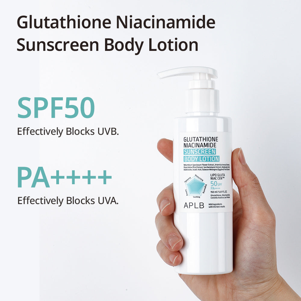 Glutathione Niacinamide Sunscreen Body Lotion SPF50 PA++++ – Αντηλιακή Λοσιόν Σώματος για Λάμψη και Ενυδάτωση