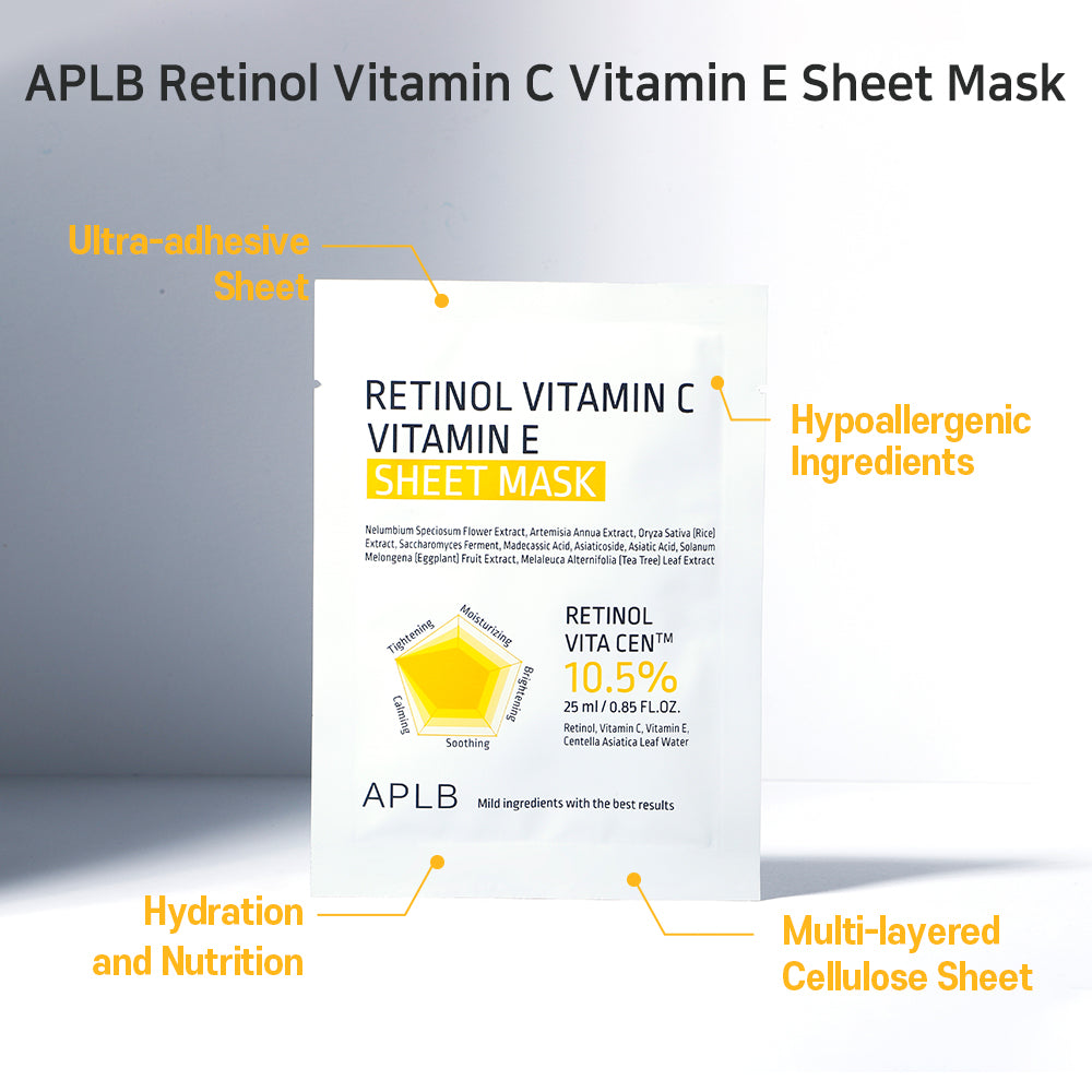 Retinol Vitamin C Vitamin E Sheet Mask – Μάσκα Αναζωογόνησης & Αντιγήρανσης