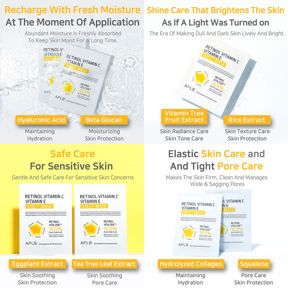 Retinol Vitamin C Vitamin E Sheet Mask – Μάσκα Αναζωογόνησης & Αντιγήρανσης