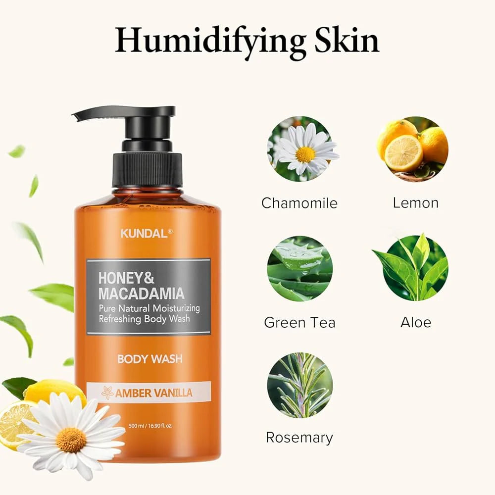 Honey & Macadamia Pure Body Wash Amber Vanilla – Ενυδατικό Αφρόλουτρο με Μέλι & Macadamia