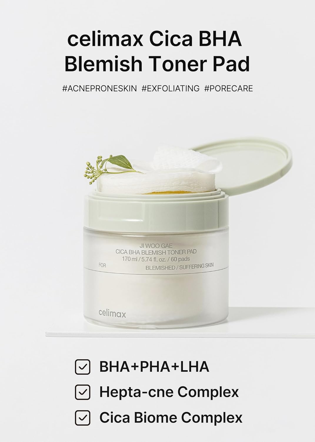 Ji.Woo.Gae CICA BHA Blemish Toner Pad - Απολεπιστικά δισκία για ευαίσθητο δέρμα
