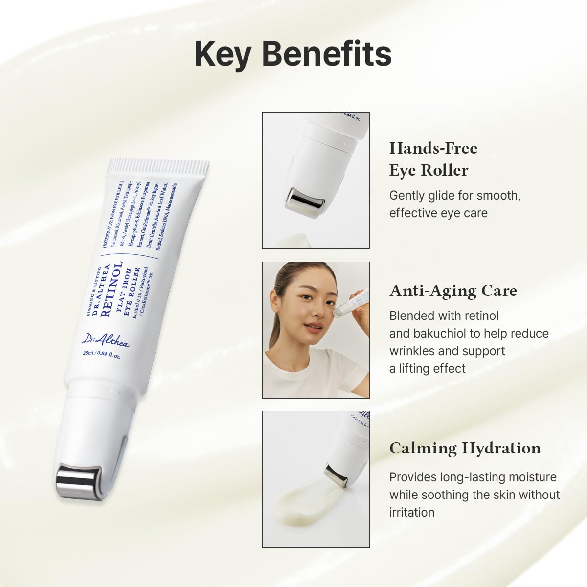 Retinol Flat Iron Eye Roller – Serum Ματιών με Ρετινόλη, Bakuchiol & Roller Μασάζ