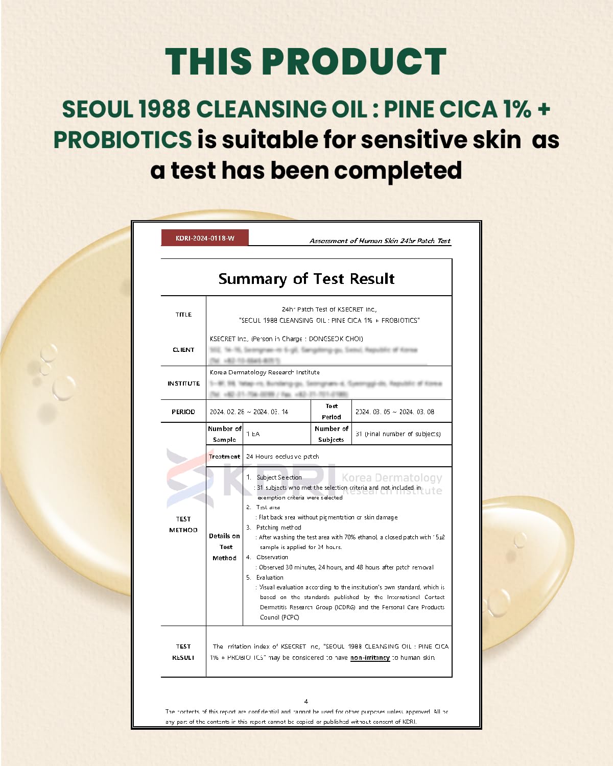 SEOUL 1988 Cleansing Oil : Pine Cica 1% + Probiotics