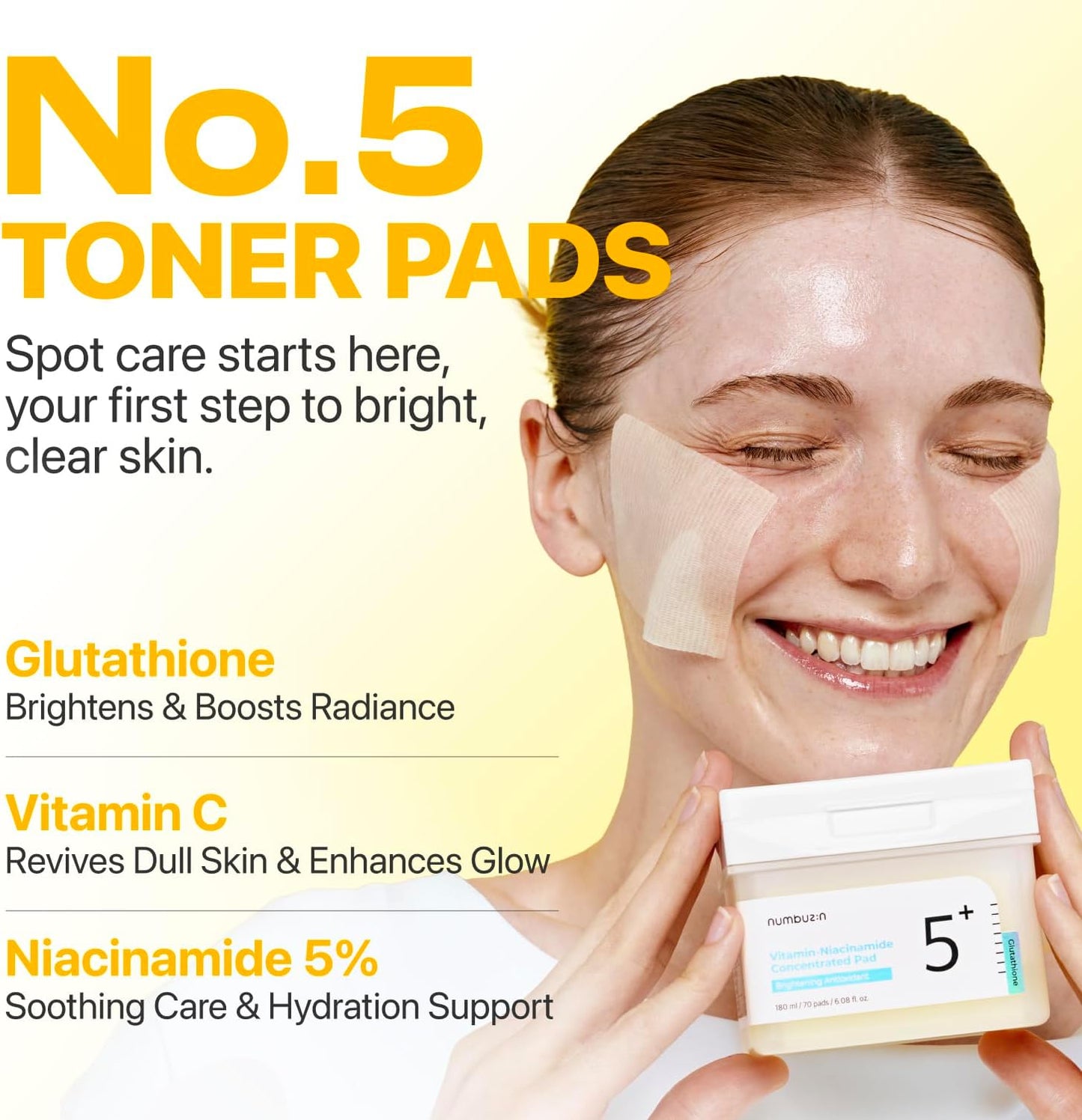No.5+ Glutathione Vitamin Concentrated Toner Pads – Δίσκοι Toner με Γλουταθειόνη, Βιταμίνη C & Νιασιναμίδη για Λάμψη και Ομοιόμορφο Τόνο