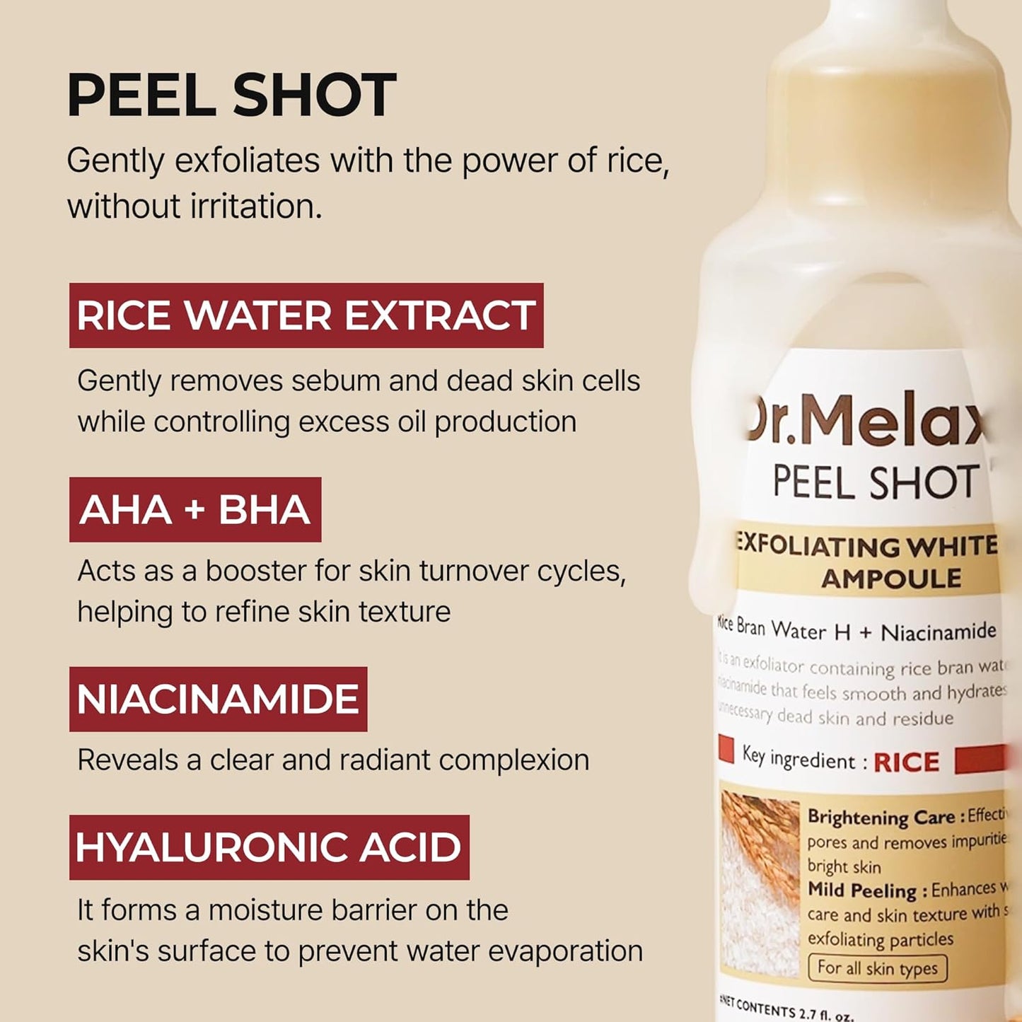 Peel Shot Exfoliant White Rice Ampoule - Απολεπιστική Αμπούλα για Λάμψη & Λεία Επιδερμίδα