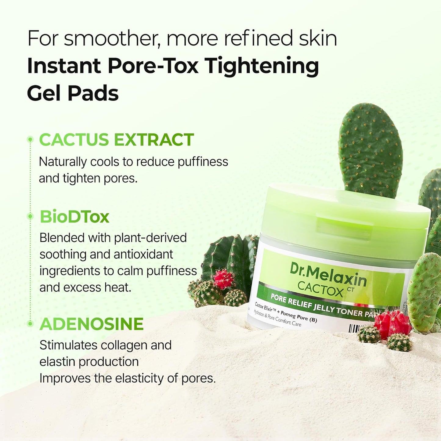 Cactox Pore Relief Jelly Toner Pad - Δροσιστικά Pads με Κάκτο για Σύσφιξη Πόρων & Λείανση Υφής