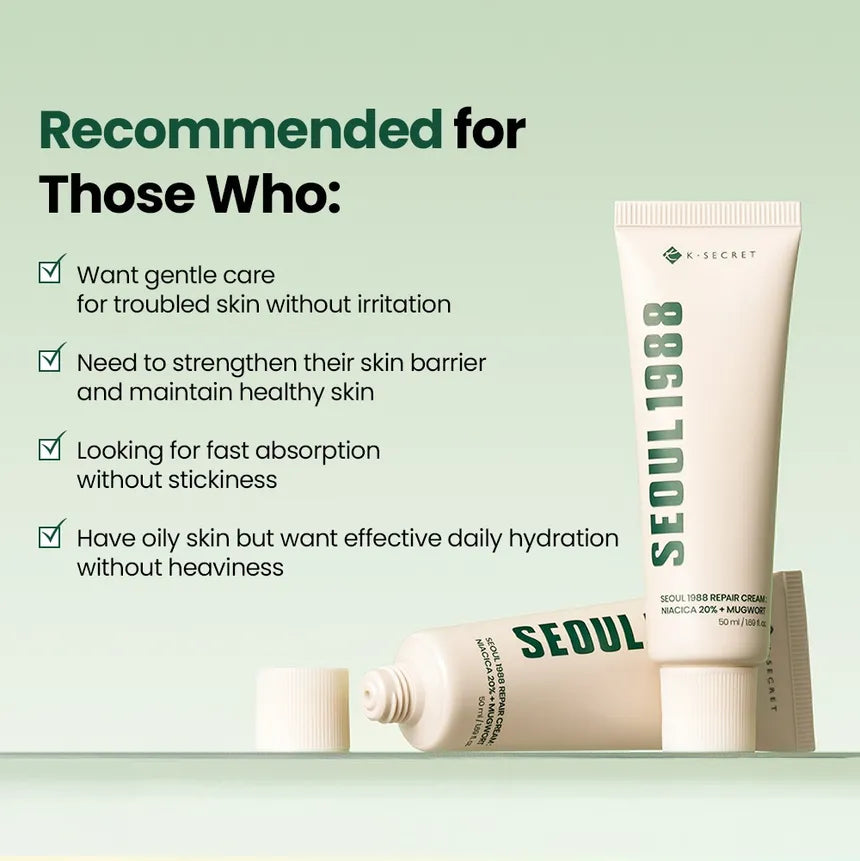SEOUL 1988 Repair Cream Niacica 20% + Mugwort – Καταπραϋντική Κρέμα Επανόρθωσης με Νιασιναμίδη & Mugwort