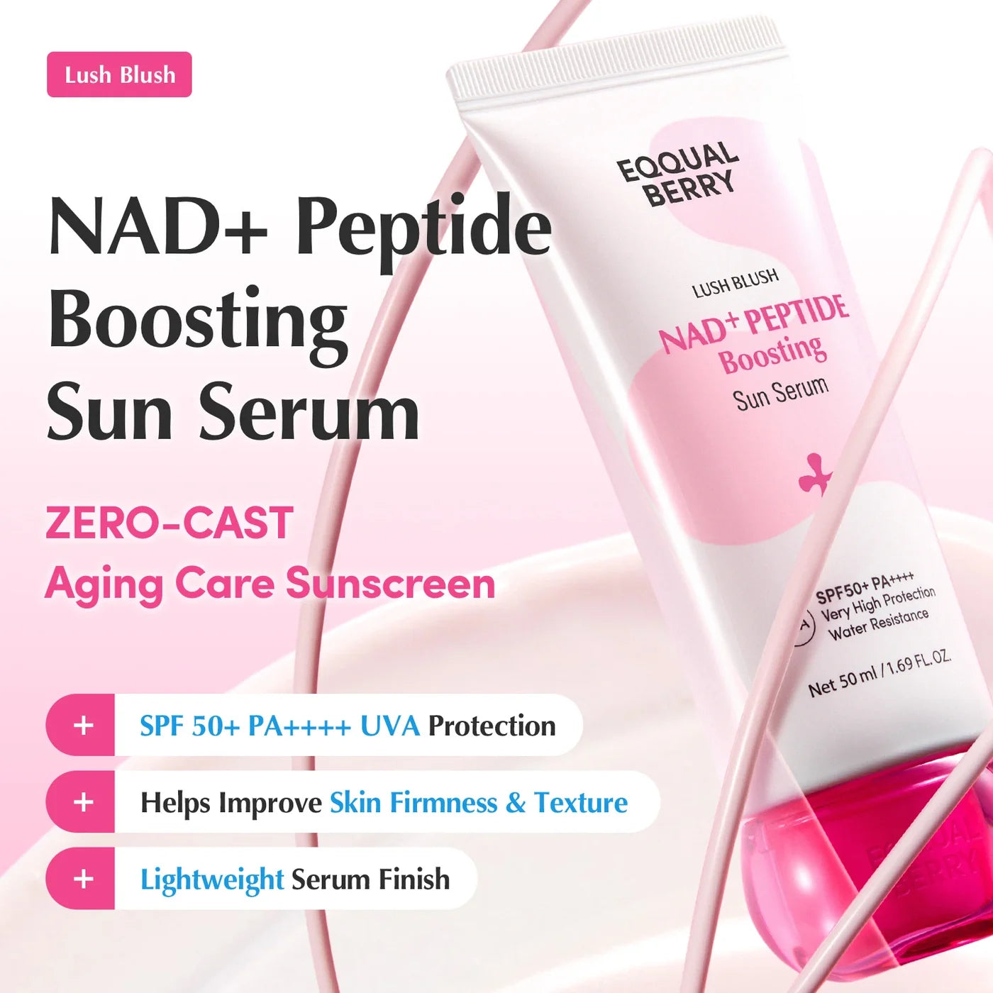 NAD+ Peptide Boosting Sun Serum SPF50+ PA++++ – Αντηλιακό Serum Προσώπου με Pink NAD+ & 13 Πεπτίδια για Ελαστικότητα & Λάμψη