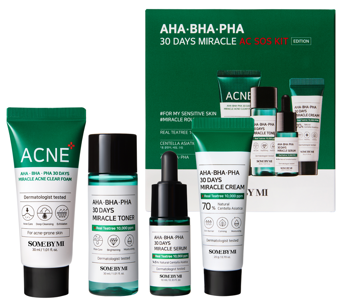 AHA BHA PHA 30 Days Miracle AC SOS Kit - Σετ 4 προϊόντων κατά της ακμής