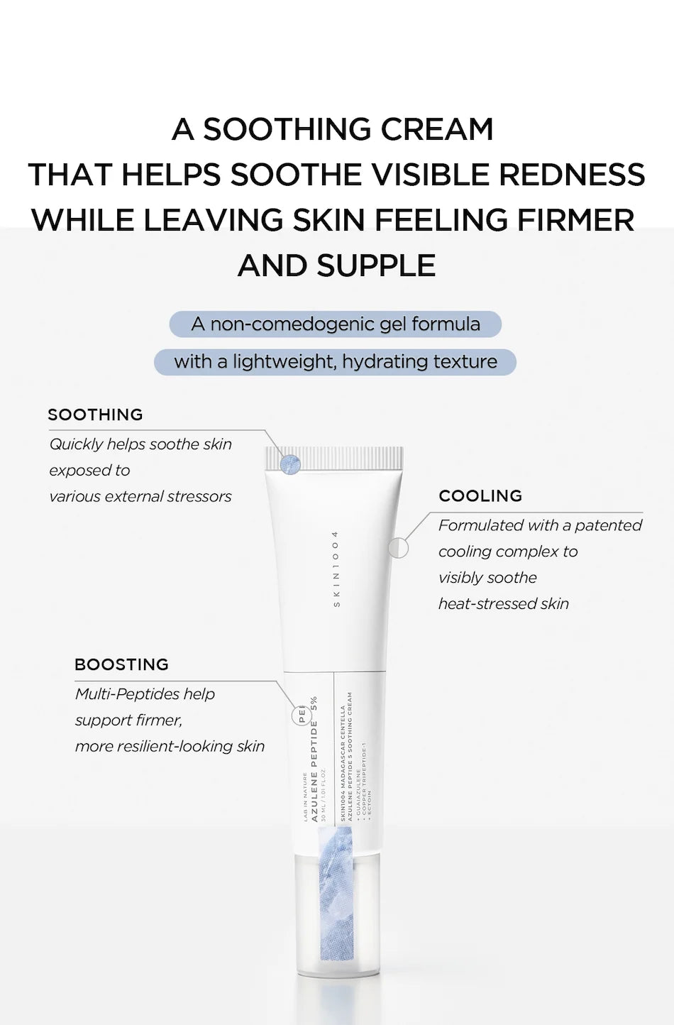 Madagascar Centella Azulene Peptide 5 Soothing Cream 30ml – Καταπραϋντική Gel Κρέμα με Azulene, Centella & 5 Πεπτίδια για Κοκκινίλες και Ελαστικότητα