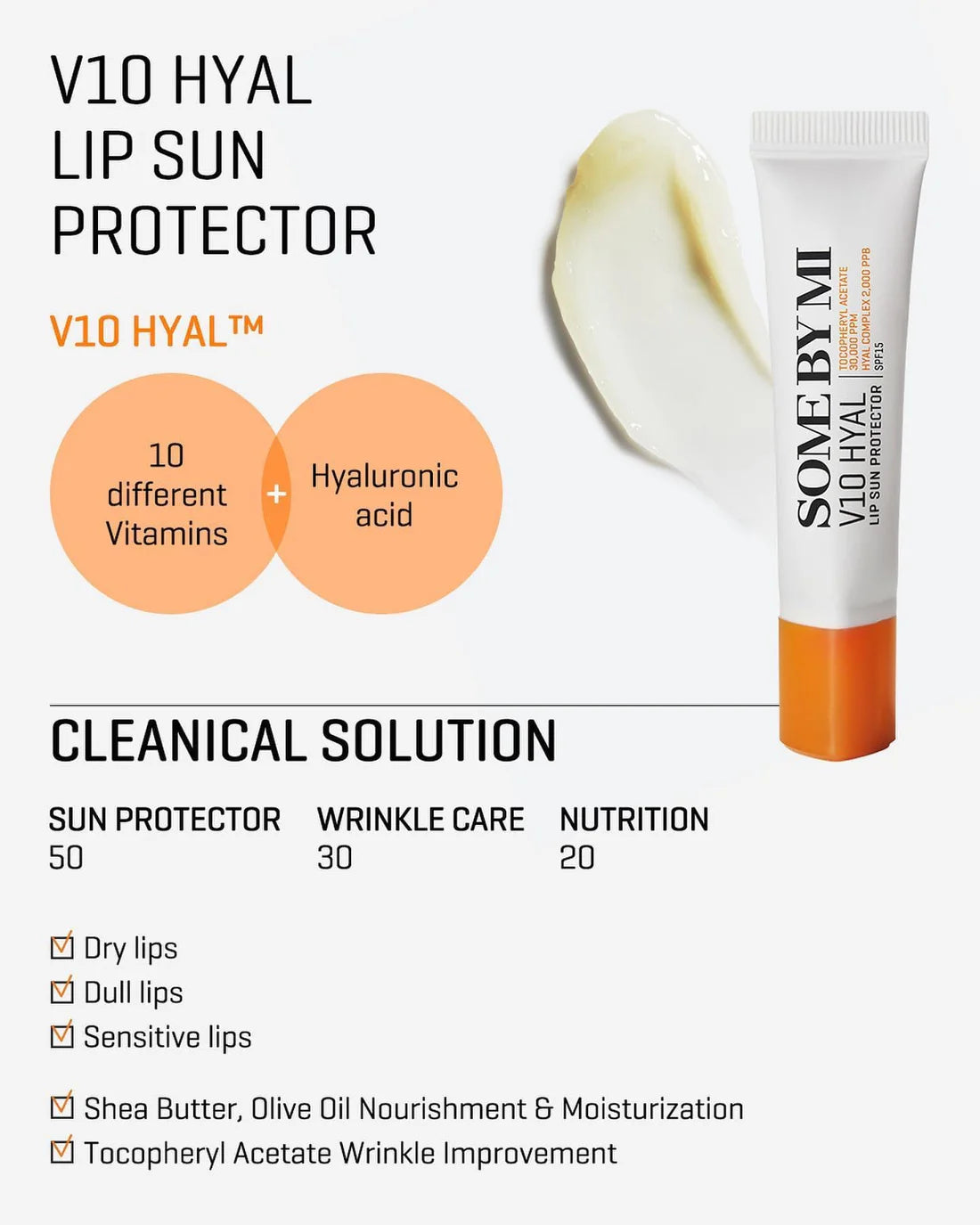 V10 HYAL Lip Sunprotection SPF15 - Ενυδατικό αντηλιακό χειλιών